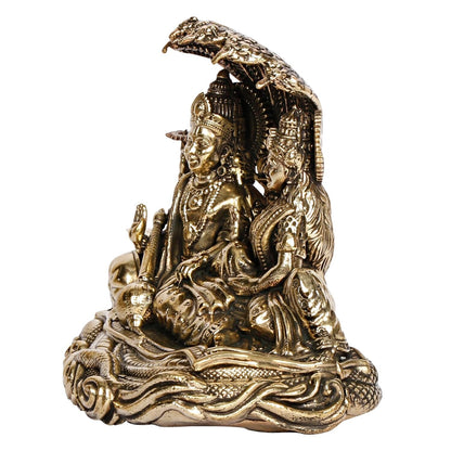 Hindu God Brass Lord Lakshmi Vishnu Idol Seated on Sheshnag Idol Figurine