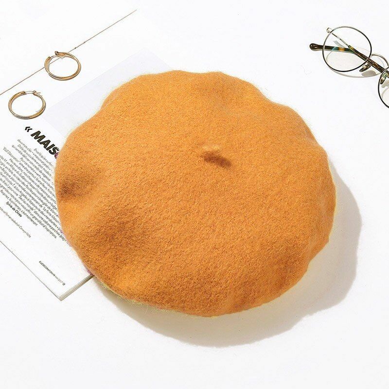 Wool Beret Hats Women Pure Felt British Style Solid Color Slouchy Winter Female