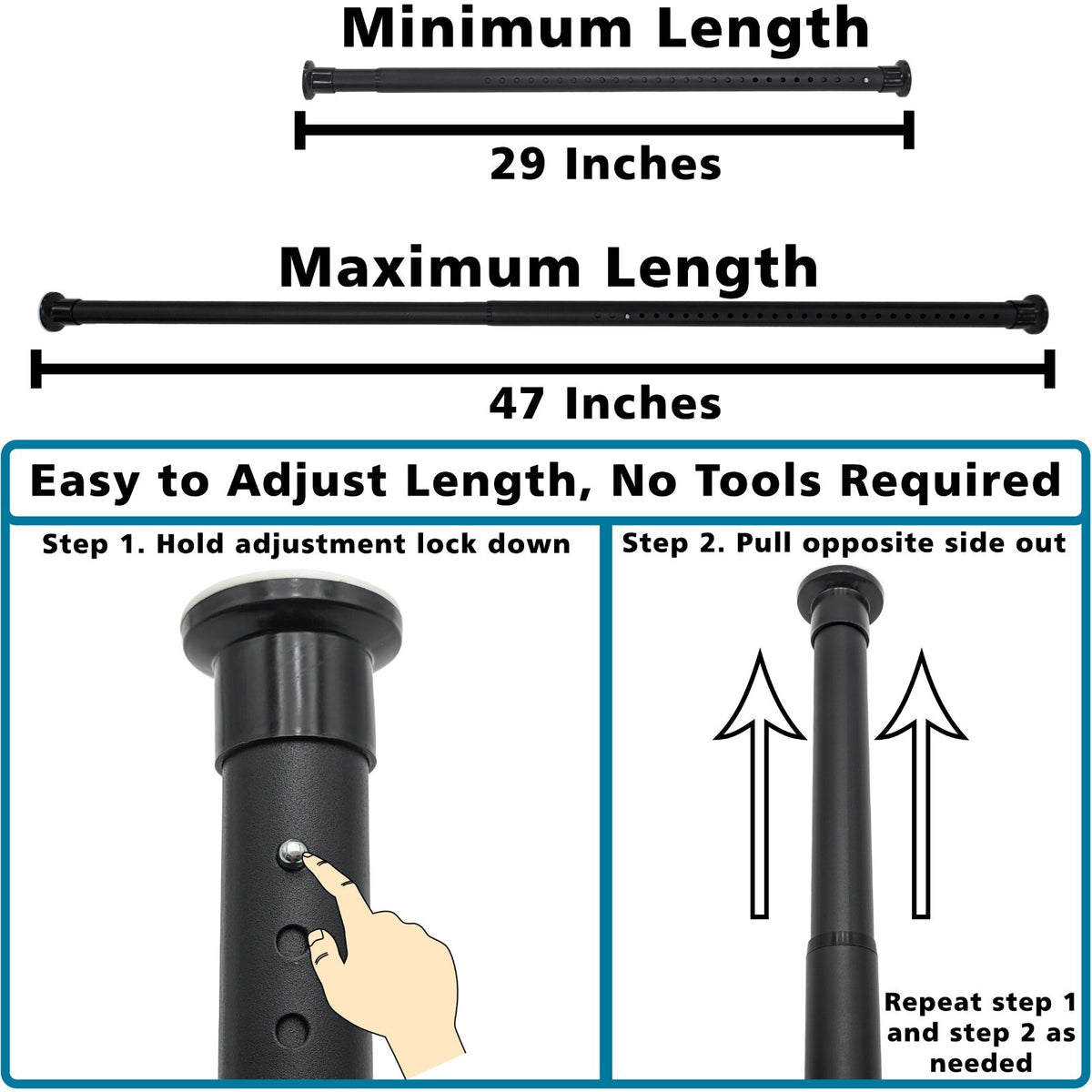 Adjustable 29-inch to 47-inch Steel Curtain Rod for Shower, Doorway, Window
