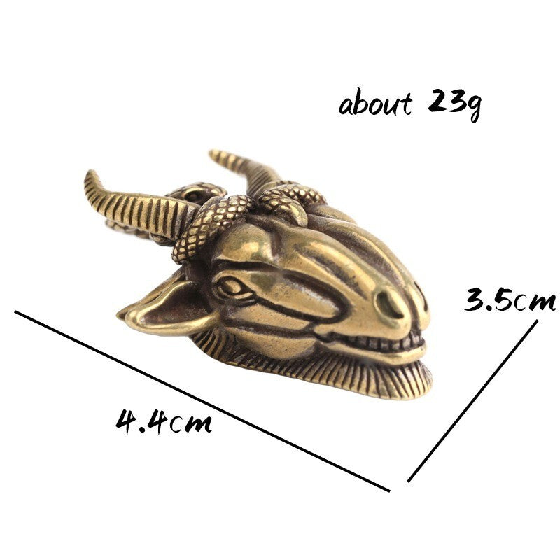 Brass Solid Snake Sheep Head Statue Animal Statue Tea Pet Ornament Miniature -