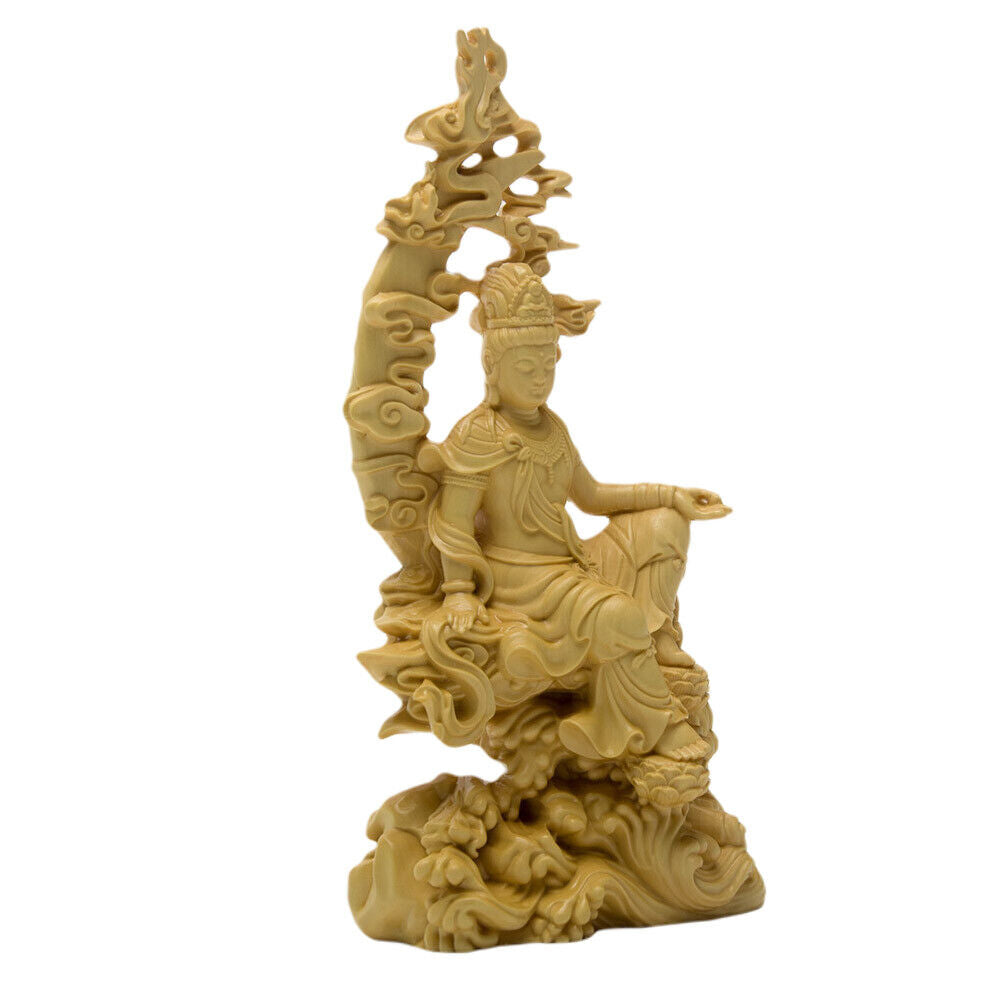 Office Guanyin Kwan-yin Figure Buddha Statue Boxwood Craft Sculpture