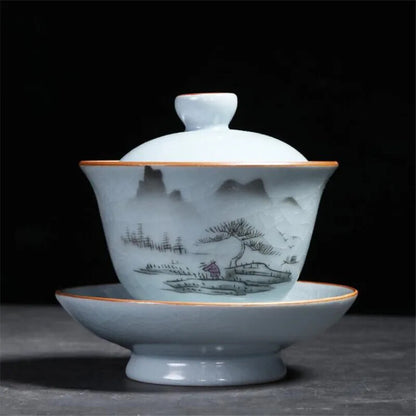 Kiln Tea Bowl Lid Saucer Set Ceramic Gaiwan Porcelain Tea Tureen Drinkware