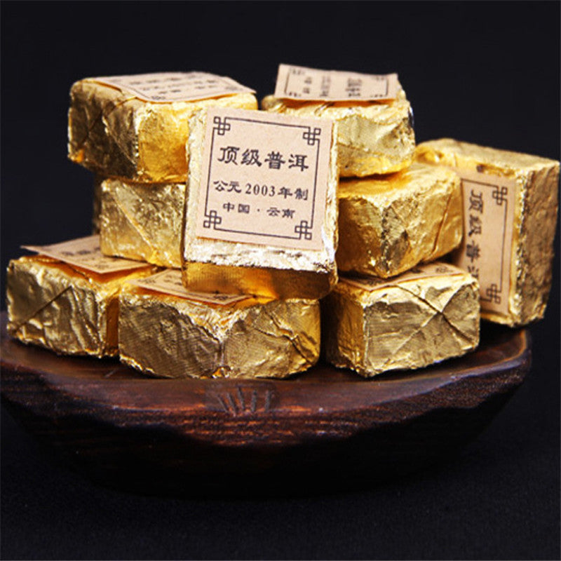 100g Pu-erh Black Tea Puerh Small Tea Cake Compressed Pu'er Brick Golden Package