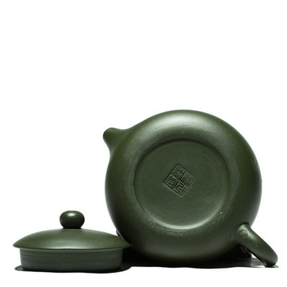 Flat Xishi Pot Marked Real Yixing Zisha Green Clay Tea Pot Chinese Kungfu Teapot