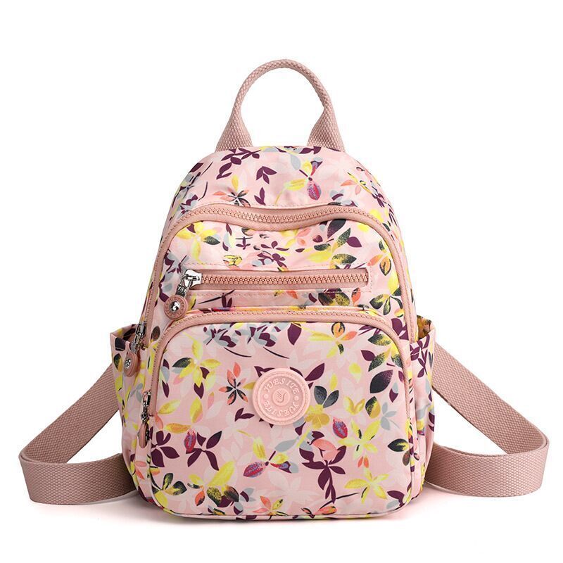 Small Backpack Flower Printing Shoulder Bag Waterproof Nylon Rucksack 20L Zipper