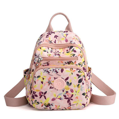 Small Backpack Flower Printing Shoulder Bag Waterproof Nylon Rucksack 20L Zipper