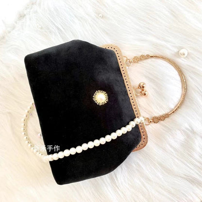 Beads Chain Bag 2 Straps Vintage Metal Shell Purse Velvet Shoulder Bag 20*14*6CM