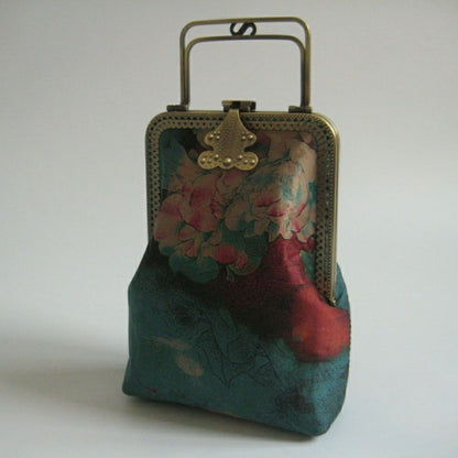 Handmade Vintage Flowers Print Bag Hand Lock Shell Crossbody Bag Shoulder Purse