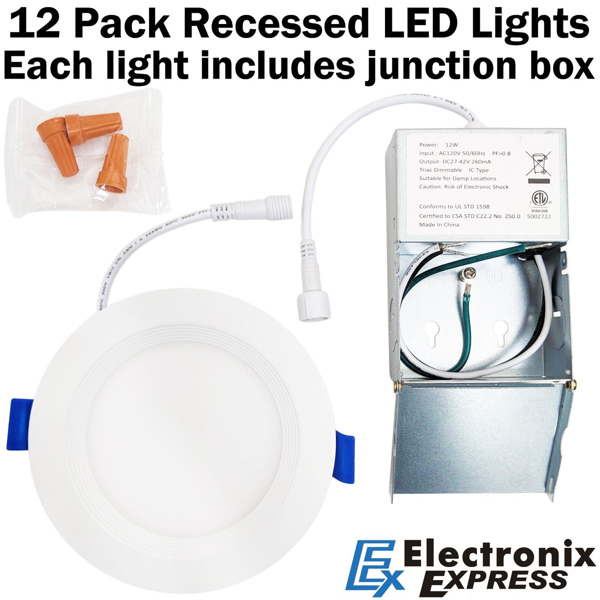 12 Pack 4.8" Dimmable Recessed LED Lights Retrofit Kit, 5 Selectable Colors, 12W