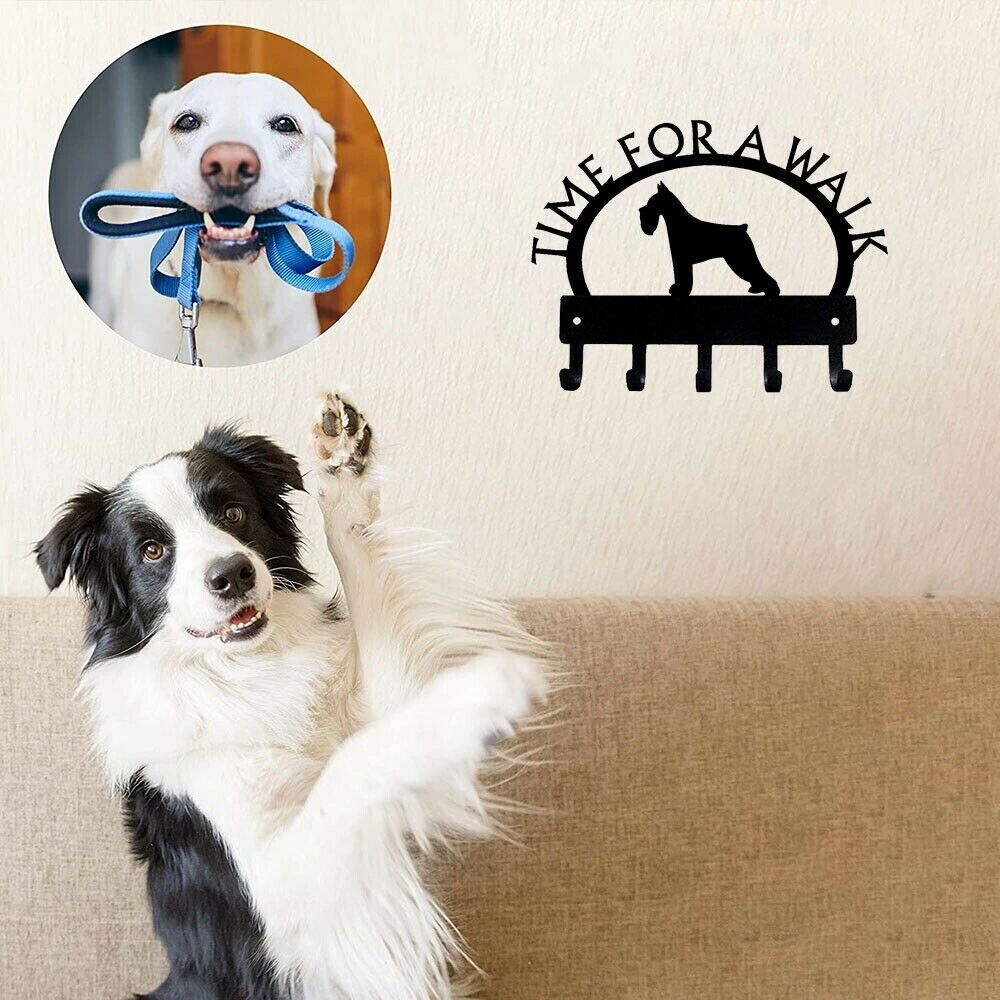Miniature Schnauzer Time for A Walk Key Rack Wall Mounted Hook Up Key Hanger