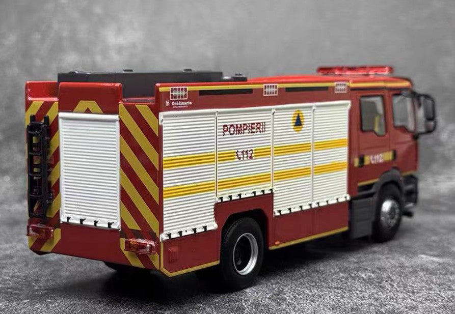 1:43 MAN Suzhou Jieda Recue Fire Engine Truck POMPIERII Vehicles Diecast Model