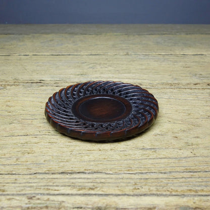 Antique Style Sandalwood Carved Hollow Design Tea Coaster Cup Pad Decor 8cm