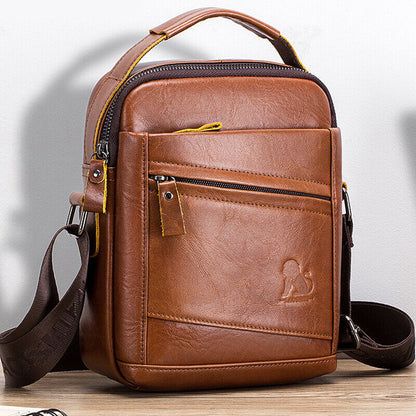 100% Genuine Leather Men's Sling Shoulder/Messenger Bag Business Zipper Handbag