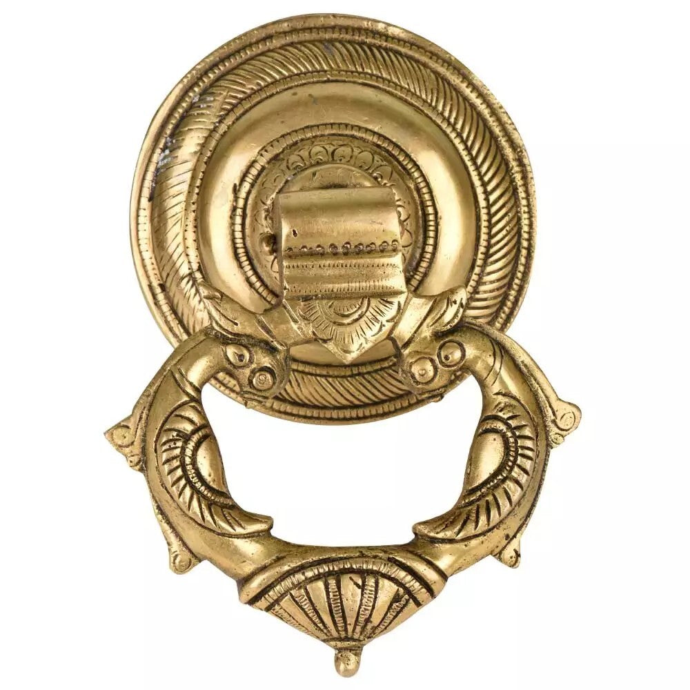 Antique Look Brass Pull With Twin Peacocks Door Knocker Door Bell