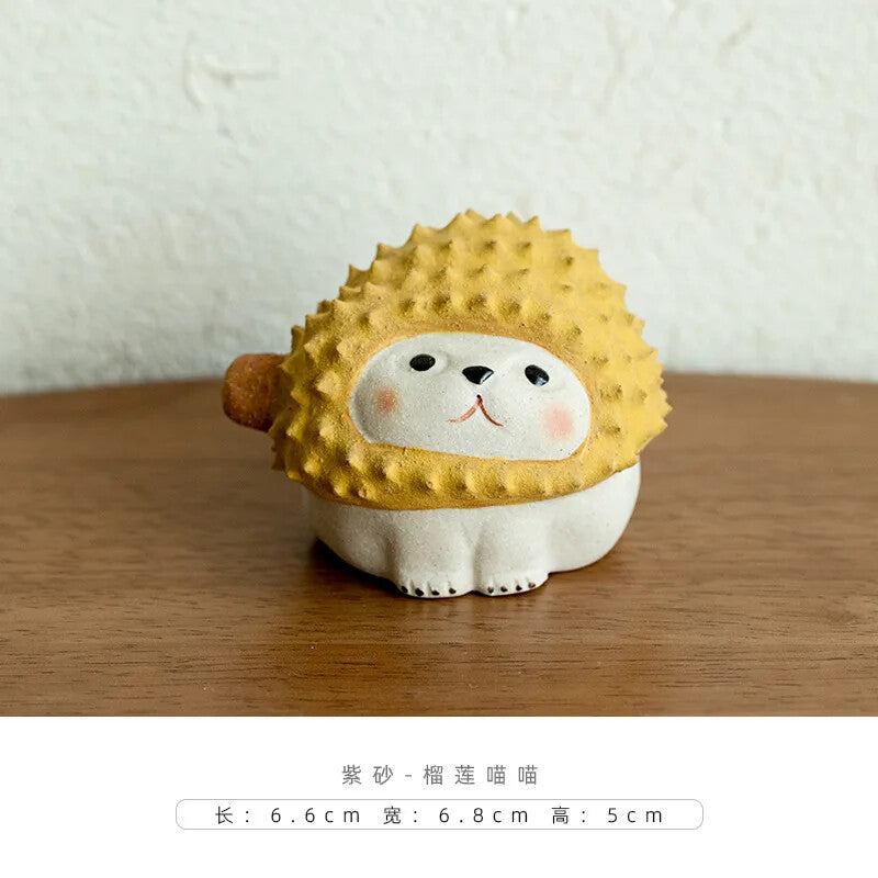 Purple Clay Tea Pet Durian Little Hedgehog Figurine Desktop Ornaments Handmade