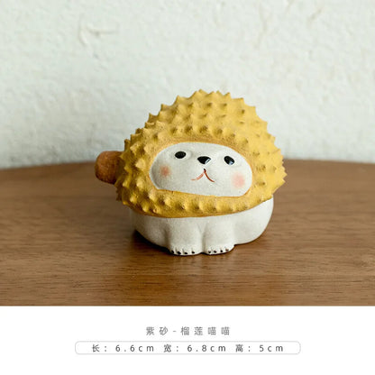 Purple Clay Tea Pet Durian Little Hedgehog Figurine Desktop Ornaments Handmade