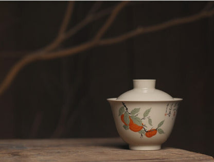 150ml Ceramic Persimmon Gaiwan Tureen Chinese Cup Bowls Kung Fu Tea Set Decorate