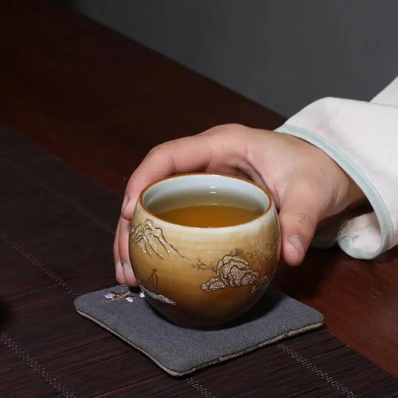 100ML Outline In Gold Pigmented Kung Fu Teacups Retro Ceramic Glaze