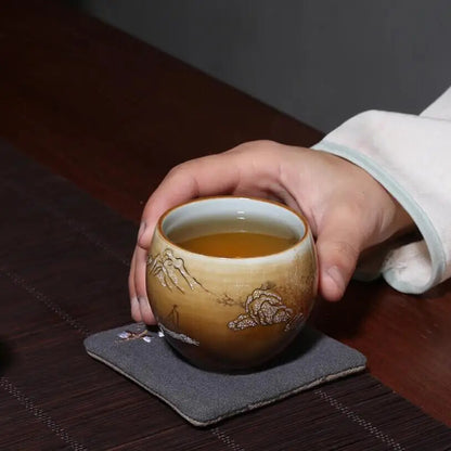 100ML Outline In Gold Pigmented Kung Fu Teacups Retro Ceramic Glaze
