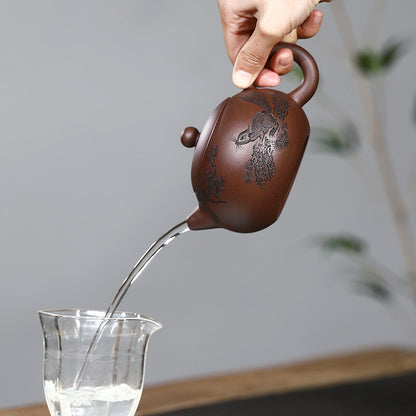 Traditional Craft Real Yixing Zisha Purple Clay Tea Pot Handmade Squirrel Carved
