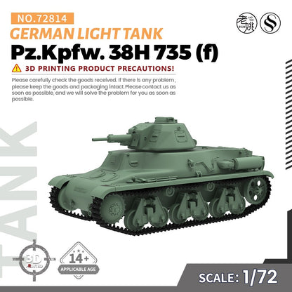 SS72814 1/72 25mm Military Model Kit German Pz.Kpfw. 38H 735 (f) Light Tank