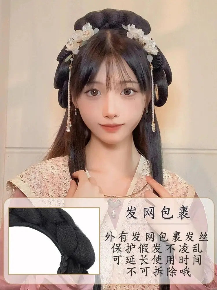 Ming Dynasty Hair Hoop Costume Wig with Built-in Bun Chinese Hair Accessories