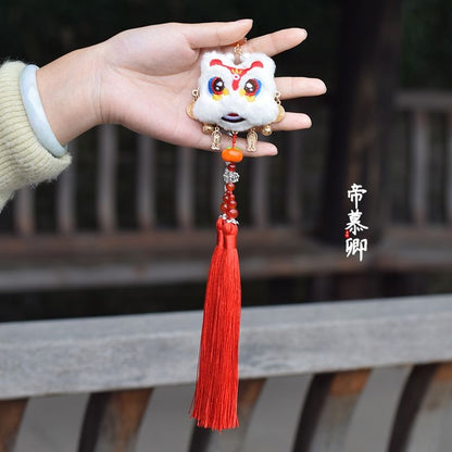 Chinese Lion Dance Waist Pendant - Tassel Car Bag Charm Handmade