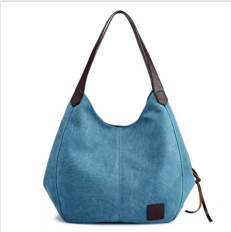 New Women Canvas Tote Bag Casual Handbag Travel Large Zipper Shoulder Purse