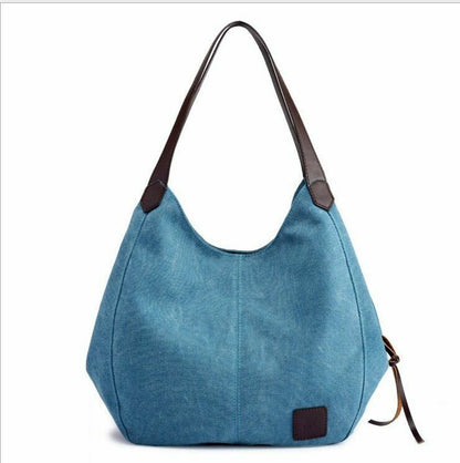 New Women Canvas Tote Bag Casual Handbag Travel Large Zipper Shoulder Purse