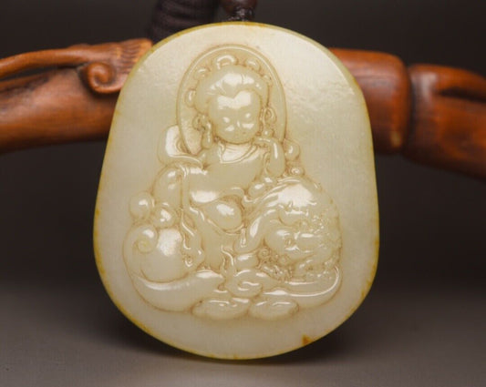 Chinese Natural Hetian Jade Carving Beast Child Statue Nice Pendant Jewelry Rare