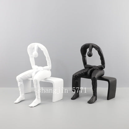 10.6'' Resin Abstract Sitting Man Sculpture Melancholy Home Office Decor Gift