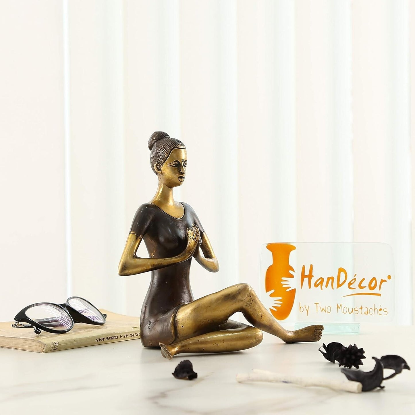 Brass Namaste Yoga Instructions Sitting Lady Sculpture Figurine Idol Home Decor