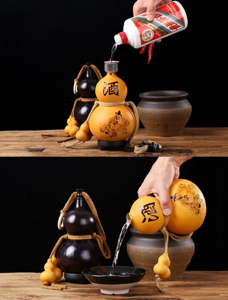 Chinese Natural Wine Gourd Outdoor Portable Water Calabash Engraved Bottle