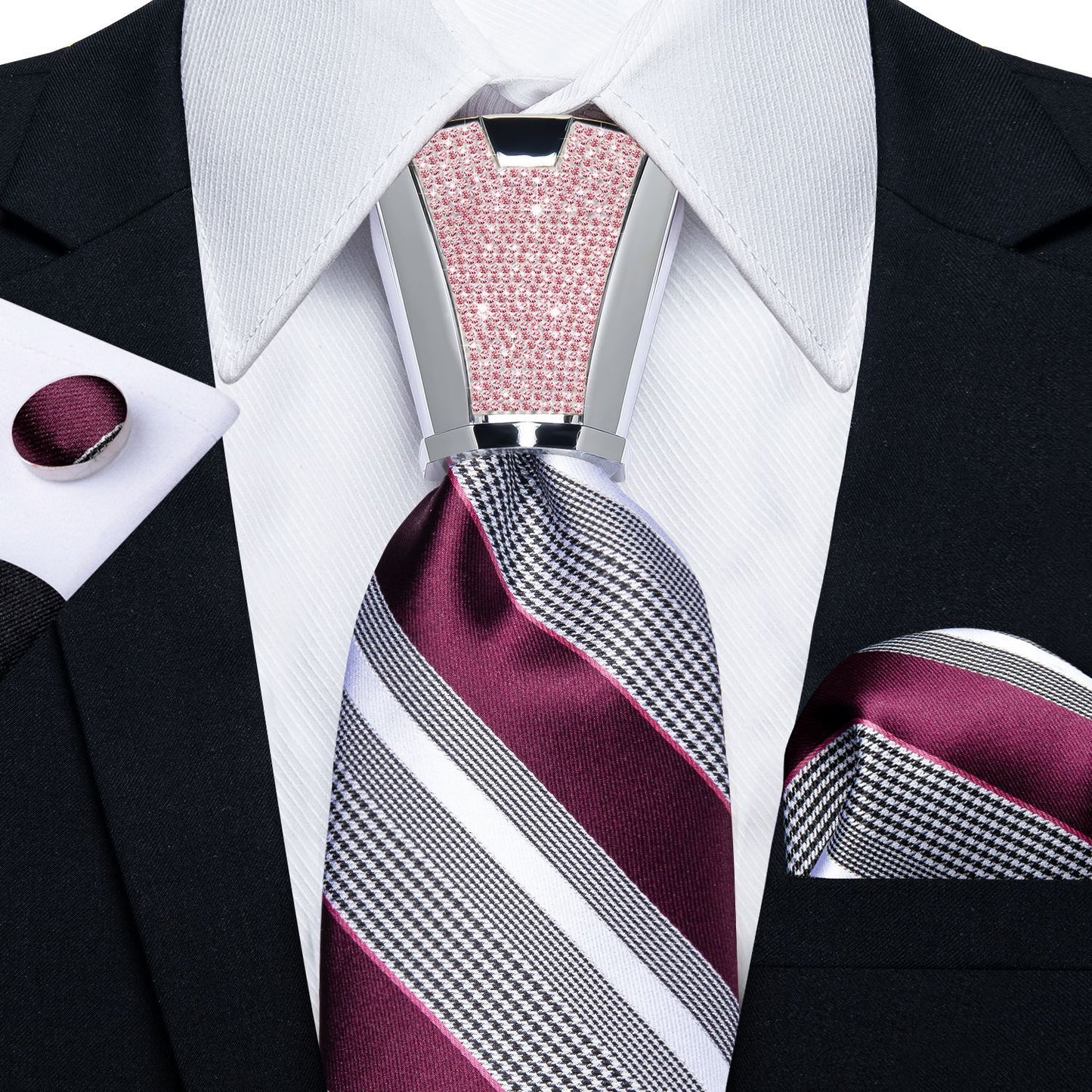 Men Necktie 3Pcs Luxury Striped Ties Cufflinks Pocket Square Wedding Accessories