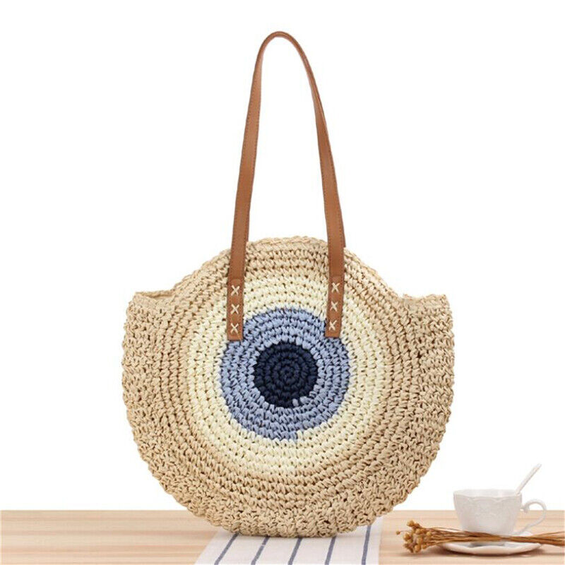 New Summer Casual Womens Soft Straw Beach Bag Large One-Shoulder Travel Bag