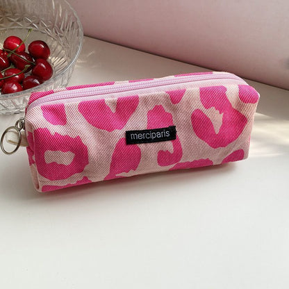Retro Corduroy Cosmetic Bag Plaid Canvas Leopard Print Storage Purse S/M/L 1 PC