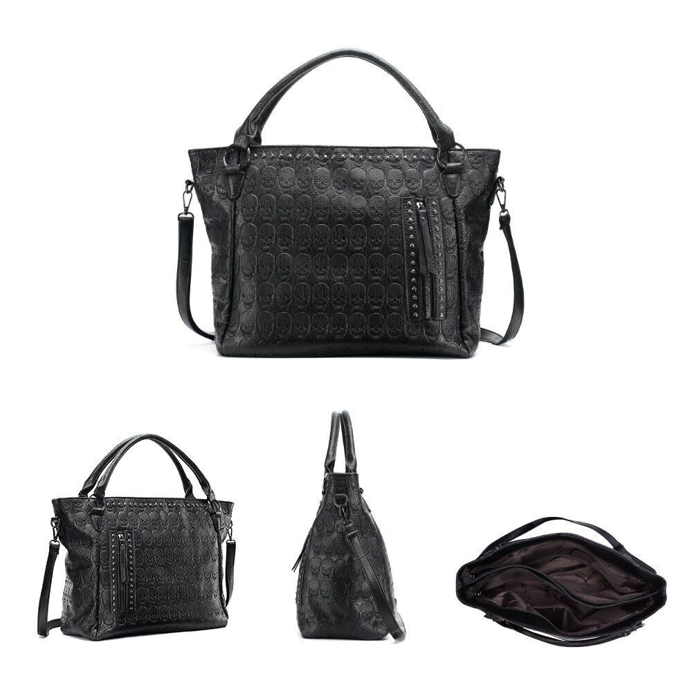 Large Bag Leather Black Handbag Punk Skull Bag Tote Crossbody Bags Polyester 1PC