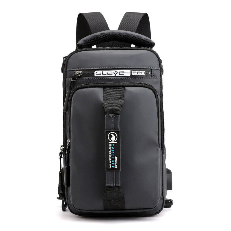 Men's Crossbody Shoulder Chest Sling Backpack Bag Messenger Anti-Theft USB Port