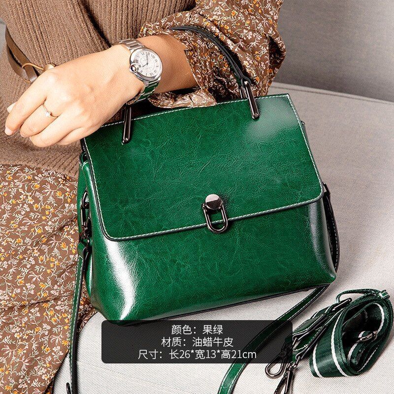 Cowhide Leather Bag One-shoulder Handbags Satchels Large Messenger 26*13*21 CM