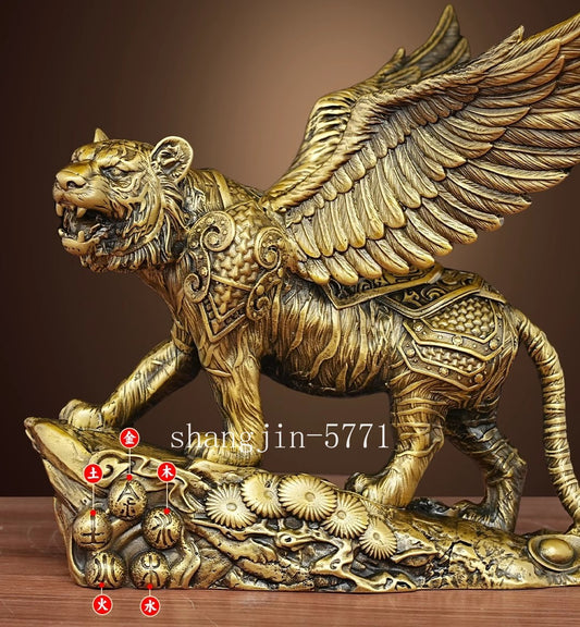 Brass Flying Wing Tiger Statue Artwork Collection Feng Shui Home Decor