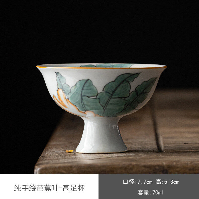 70ml Retro White Porcelain Sample Tea Cup Hand Painted Goblet Small Master Cup