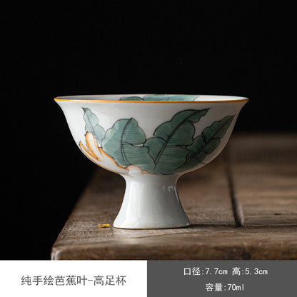 70ml Retro White Porcelain Sample Tea Cup Hand Painted Goblet Small Master Cup