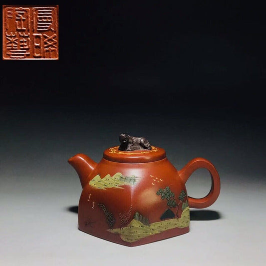 vintage chinese yixing purple clay teapot zisha ceremony carving Collectible art