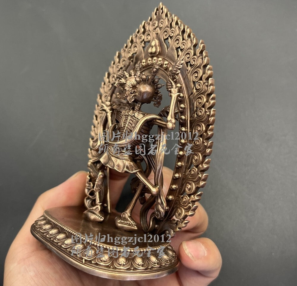 4.7'' Brass Tibet Chitipati Shri Shmashana Adhipati Protector Statue Temple Lord