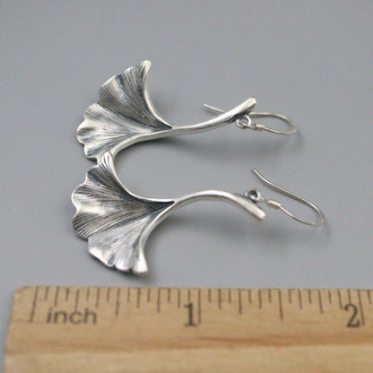 Pure S925 Sterling Silver Earrings Women Lucky Ginkgo Leaf Dangle Earrings Gift