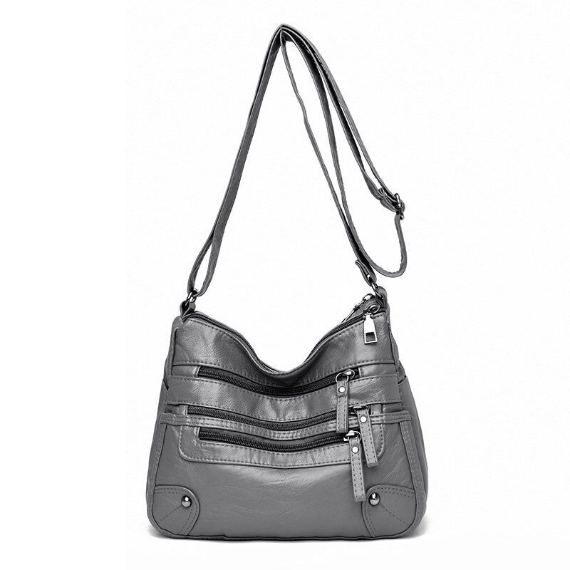 Women's Soft Leather Shoulder Bags Multi-Layer Crossbody Bag Handbag