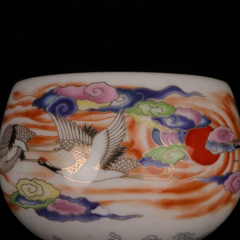 Old Chinese porcelain color Painted Crane Auspicious Cloud Pattern teacup