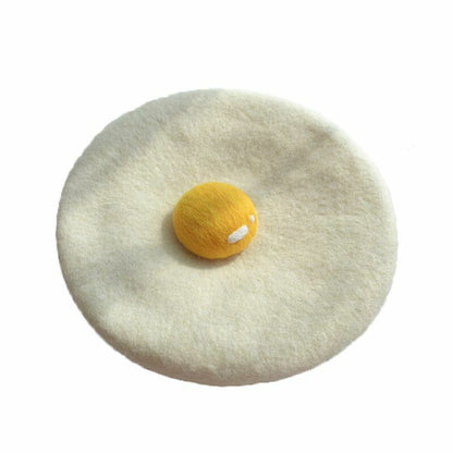 Poached Egg Beret Soft Wool Handmade Creative Hat Cap Women One size 52-58CM 1PC