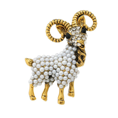 Pearl Goat Brooch Metal Sheep Pin Sweater Cardigan Accessory Gift