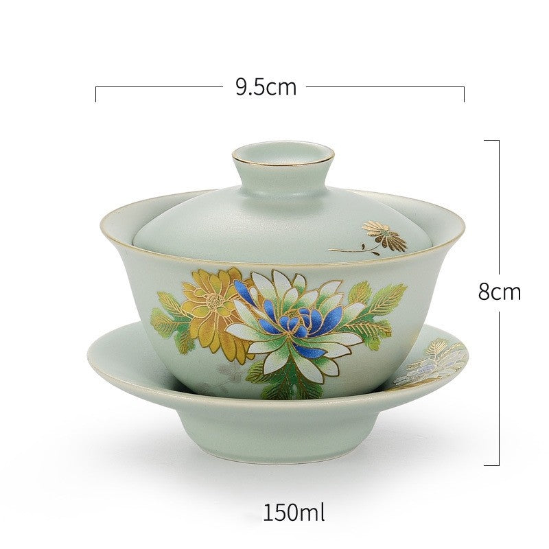 Ruyao Craft Porcelain Gaiwan Matching Tea Cup Pot Floral Pattern Pitcher Tureen
